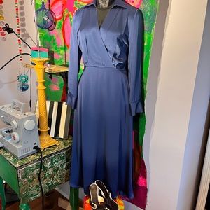TAHARI LONG SLEEVE MIDI FIT AND FLARE DRESS